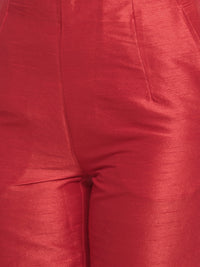 De Moza- Women Red Straight Fit Solid Trouser - De Moza (572015870015)