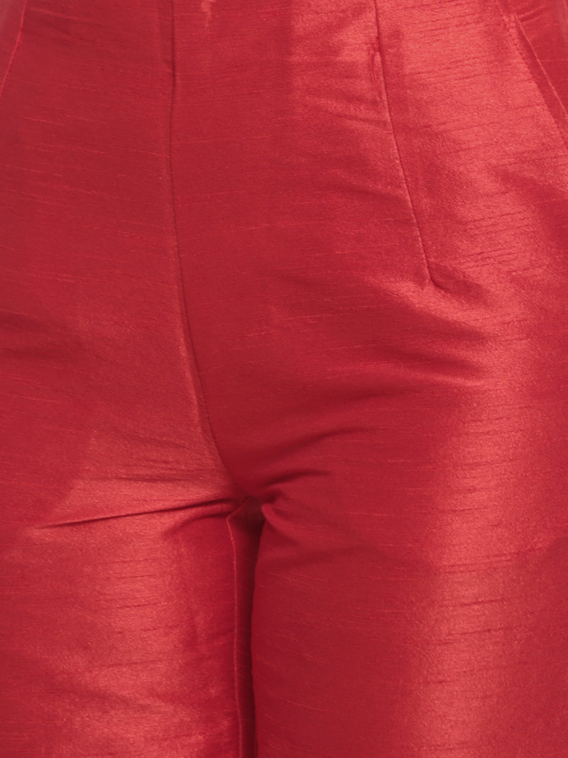 De Moza- Women Red Straight Fit Solid Trouser - De Moza (572015870015)