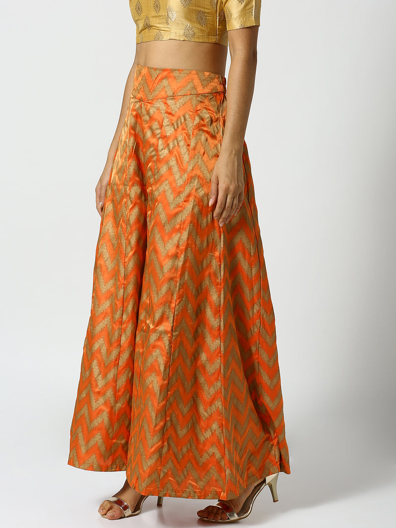 De Moza Ladies Orange Printed Palazzo Pant - De Moza (1858591752255)
