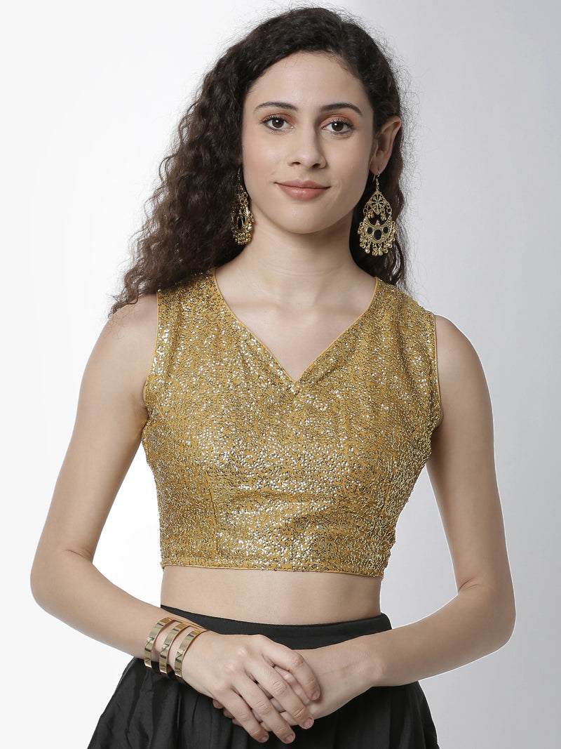 De Moza Women's HS Crop Woven Top Embrodry Polyester Gold - De Moza (4461738098751)