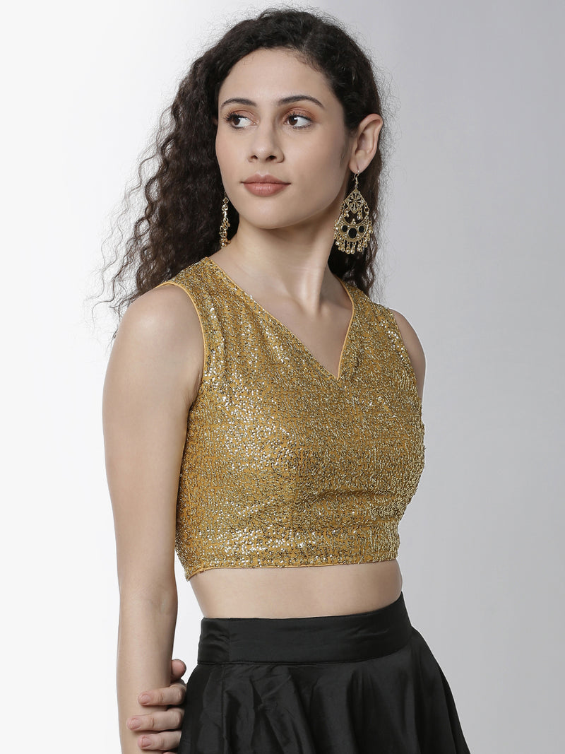 De Moza Women's HS Crop Woven Top Embrodry Polyester Gold - De Moza (4461738098751)