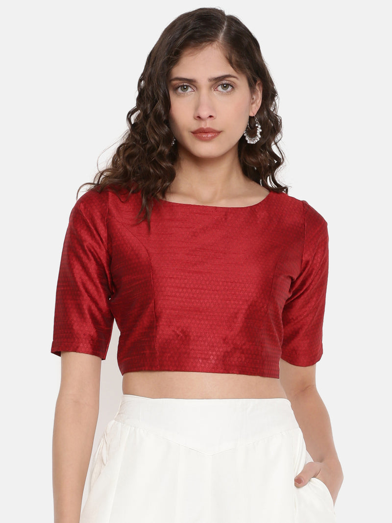 De Moza Women's H/S Crop Woven Top Jaquard Polyester Red - De Moza (4465229889599)