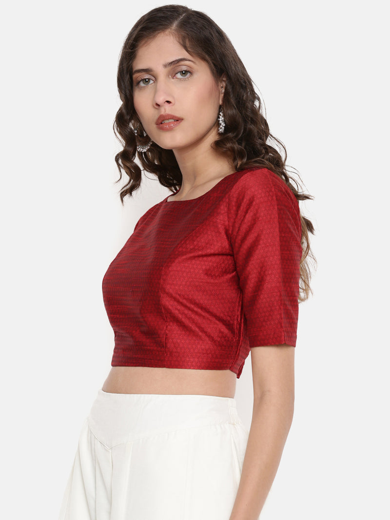 De Moza Women's H/S Crop Woven Top Jaquard Polyester Red - De Moza (4465229889599)
