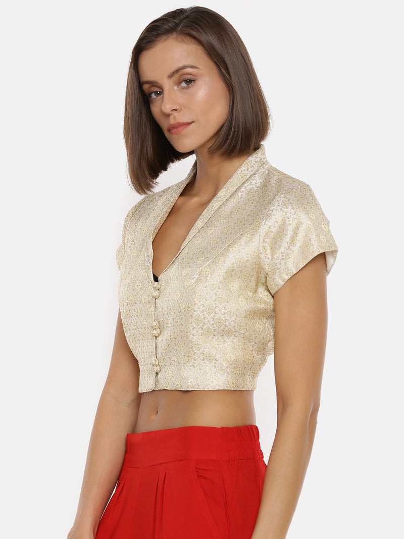 De Moza Ladies Jacquard Silver Crop Top - De Moza (1739665571903)