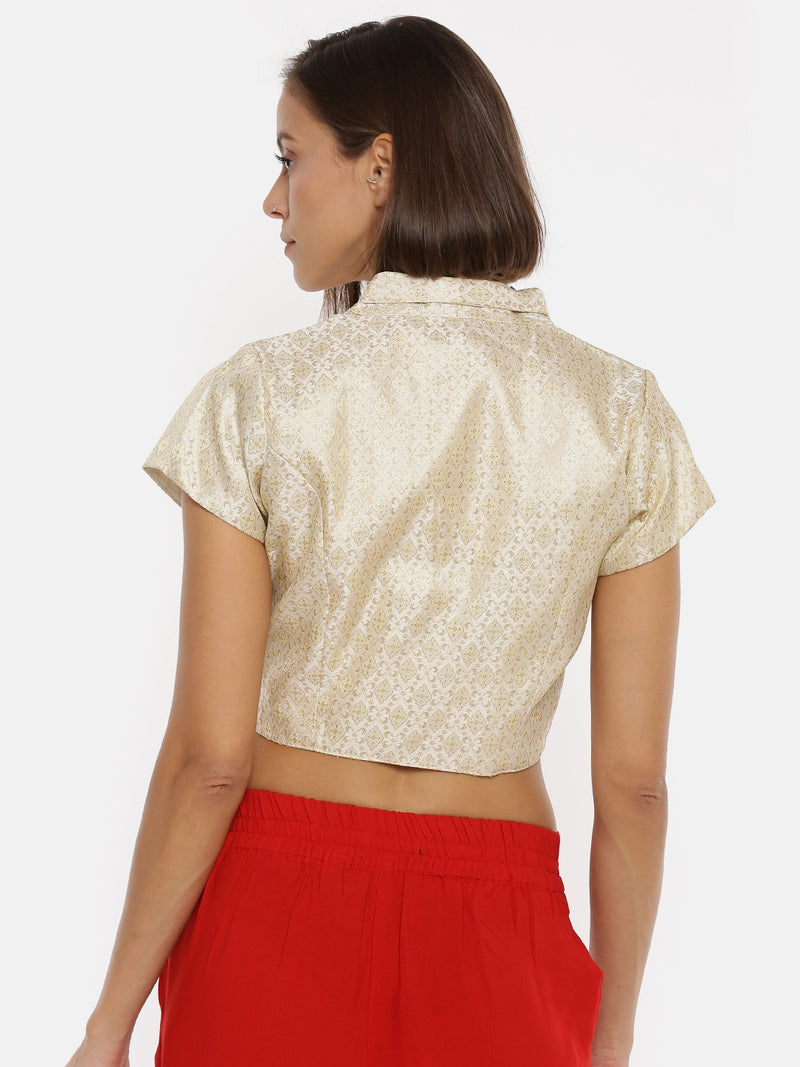 De Moza Ladies Jacquard Silver Crop Top - De Moza (1739665571903)