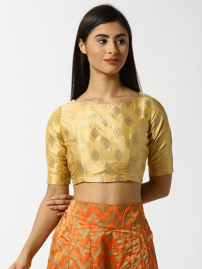 De Moza Ladies Gold Printed Crop Top - De Moza (1858599616575)
