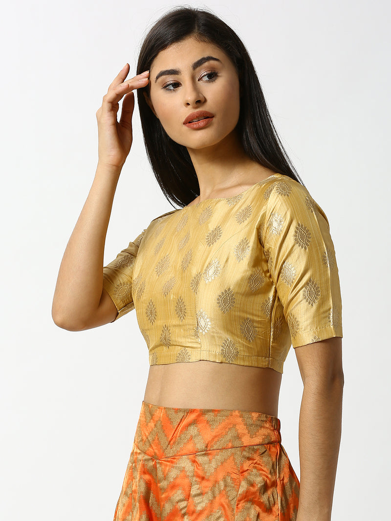 De Moza Ladies Gold Printed Crop Top - De Moza (1858599616575)