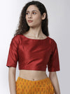 De Moza Women's HS Crop Woven Top Jaquard Polyester Red - De Moza (4461738131519)