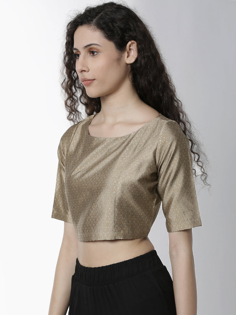 De Moza Women's HS Crop Woven Top Jaquard Polyester Gold - De Moza (4461738164287)