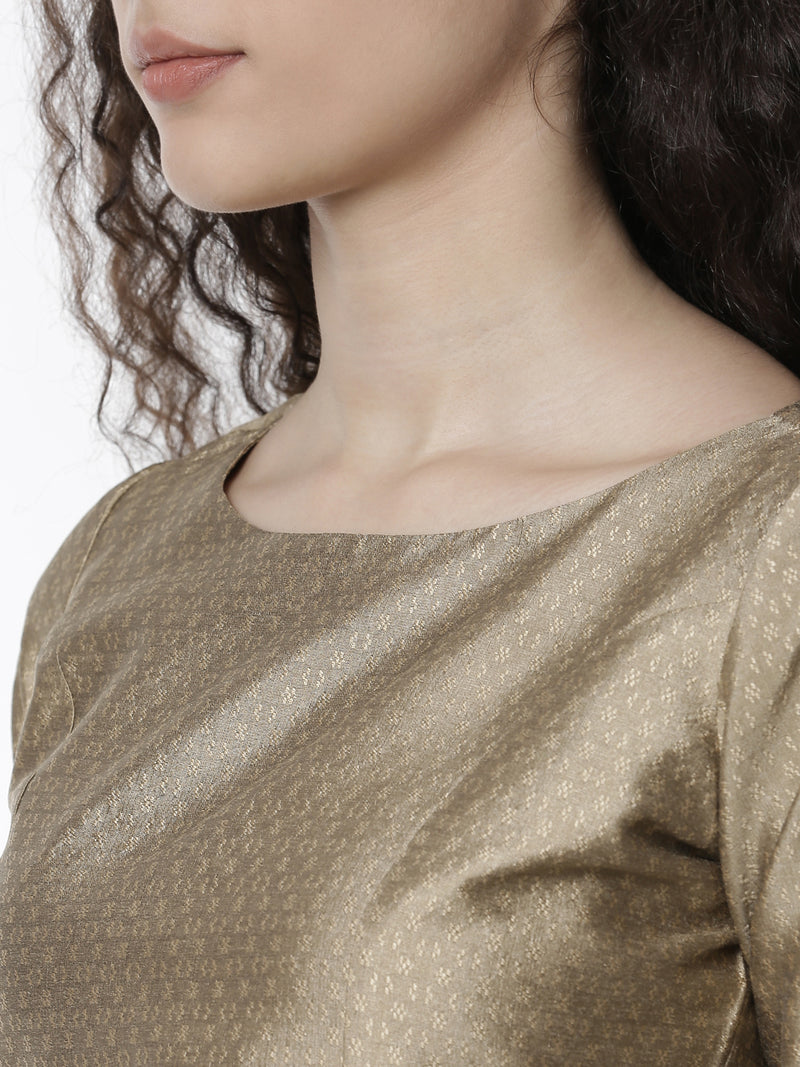 De Moza Women's HS Crop Woven Top Jaquard Polyester Gold - De Moza (4461738164287)