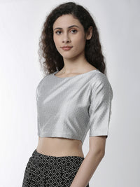 De Moza Women's HS Crop Woven Top Jaquard Polyester Silver - De Moza (4461738197055)