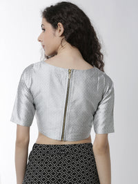 De Moza Women's HS Crop Woven Top Jaquard Polyester Silver - De Moza (4461738197055)