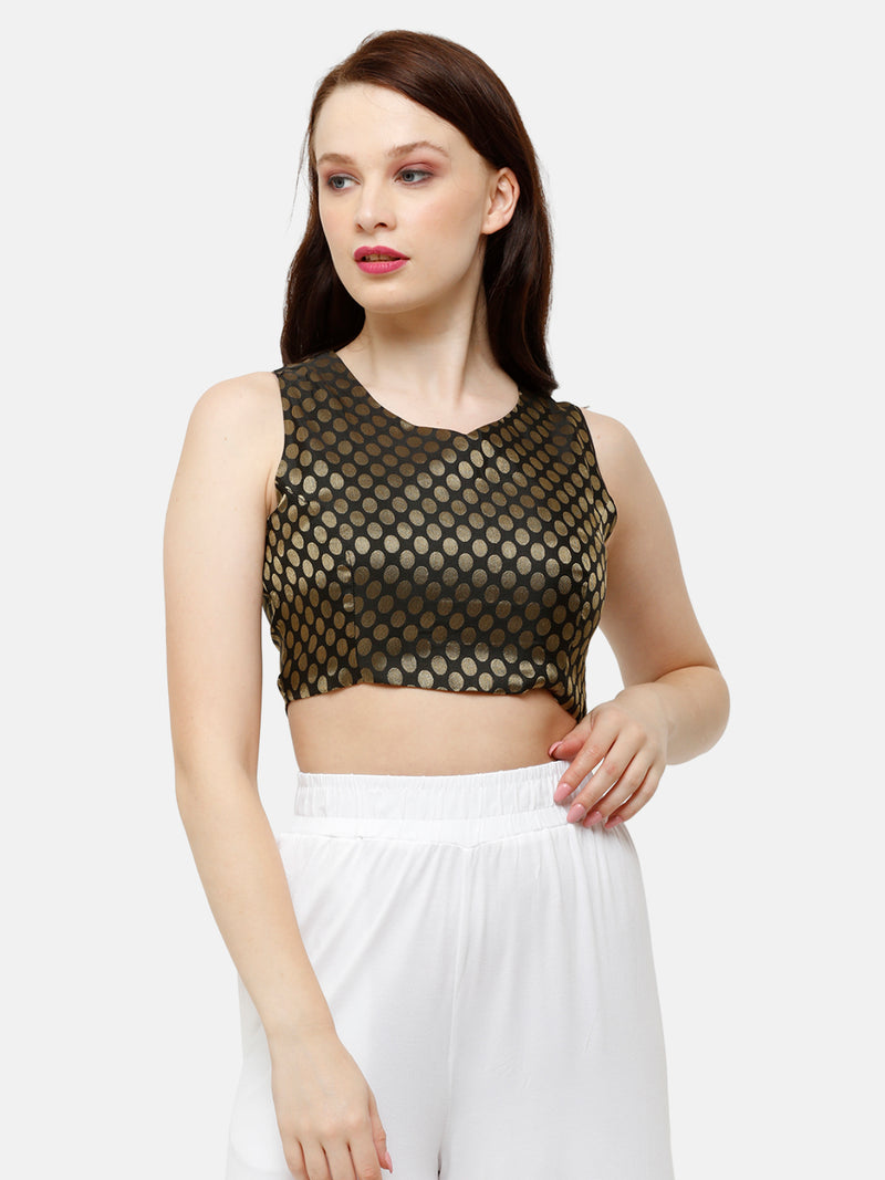 De Moza Women's HS Crop Woven Top Jaquard Polyester Black - De Moza (4885587132479)