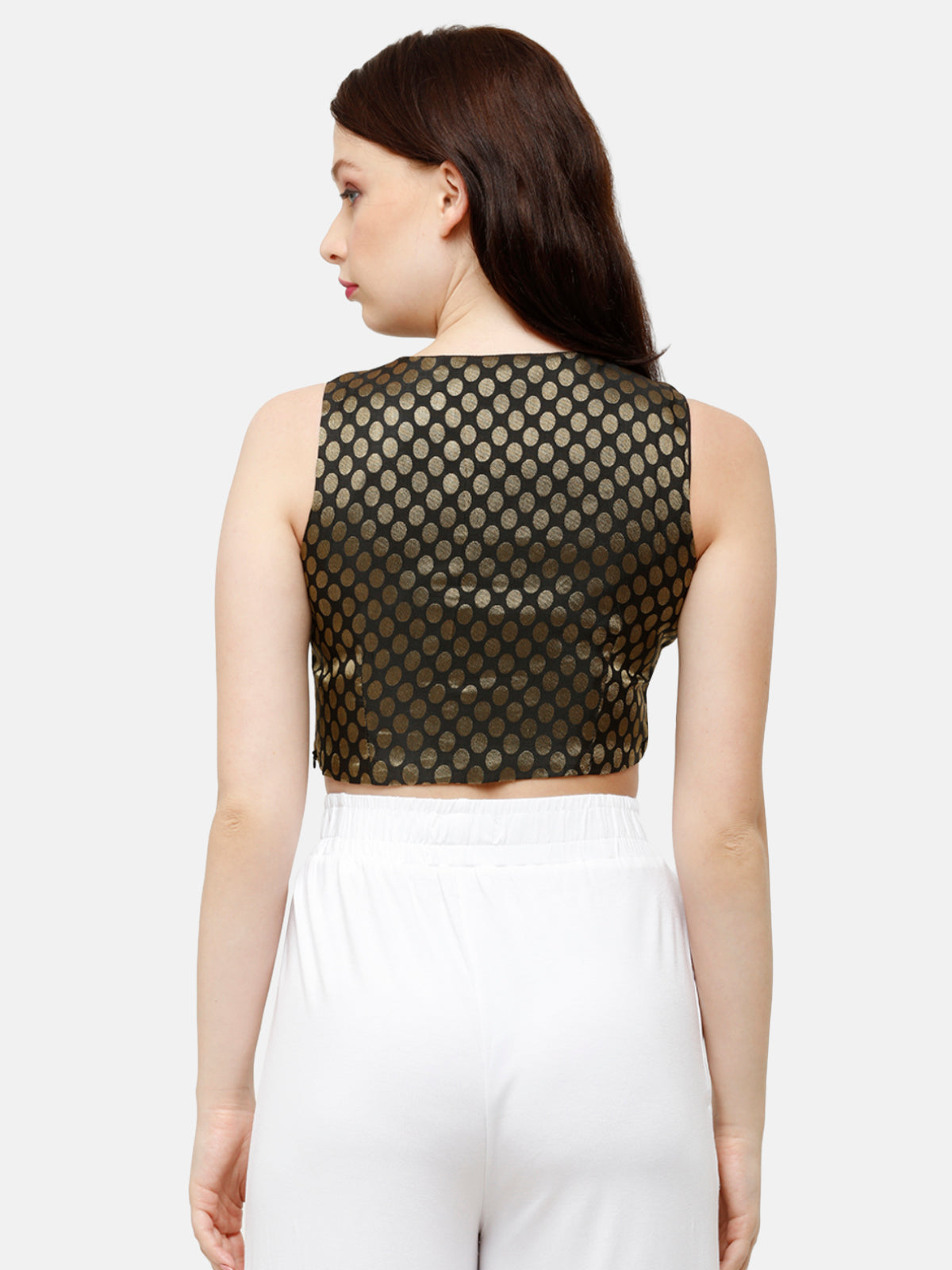 De Moza Women's HS Crop Woven Top Jaquard Polyester Black - De Moza (4885587132479)