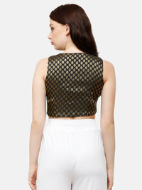 De Moza Women's HS Crop Woven Top Jaquard Polyester Black - De Moza (4885587132479)