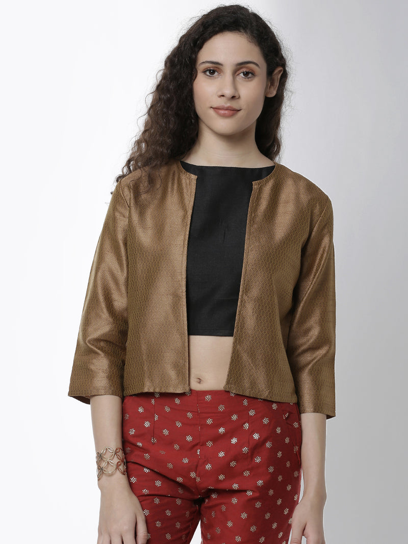 De Moza Women's 3/4th Crop Woven Top Jaquard Polyester Gold - De Moza (4461738229823)