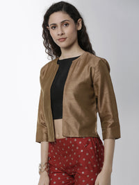 De Moza Women's 3/4th Crop Woven Top Jaquard Polyester Gold - De Moza (4461738229823)