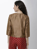 De Moza Women's 3/4th Crop Woven Top Jaquard Polyester Gold - De Moza (4461738229823)