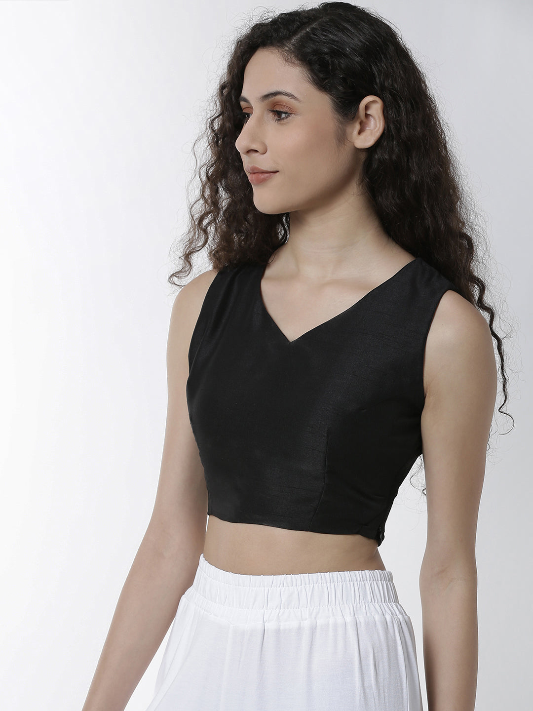 De Moza Women's HS Crop Woven Top Solid Polyester Black - De Moza (4461738262591)