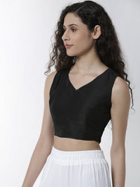 De Moza Women's HS Crop Woven Top Solid Polyester Black - De Moza (4461738262591)