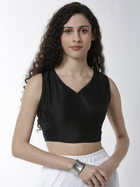 De Moza Women's HS Crop Woven Top Solid Polyester Black - De Moza (4461738262591)