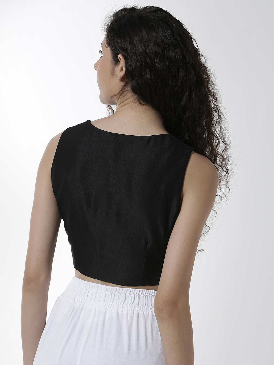 De Moza Women's HS Crop Woven Top Solid Polyester Black - De Moza (4461738262591)