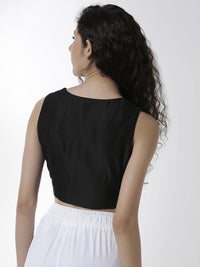De Moza Women's HS Crop Woven Top Solid Polyester Black - De Moza (4461738262591)