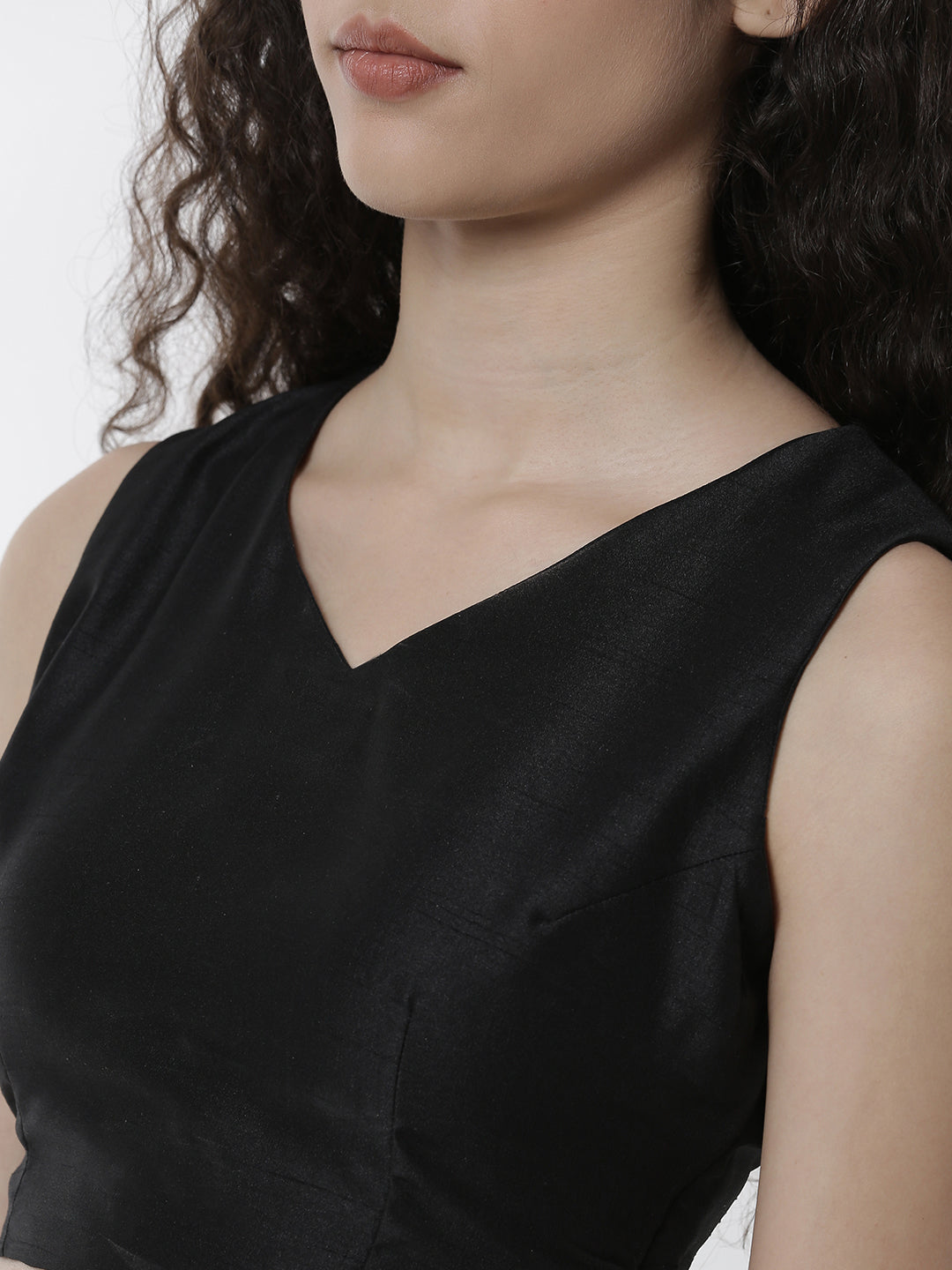 De Moza Women's HS Crop Woven Top Solid Polyester Black - De Moza (4461738262591)