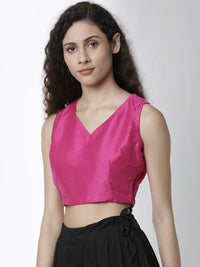 De Moza Women's HS Crop Woven Top Solid Polyester Fuchsia - De Moza (4461738295359)
