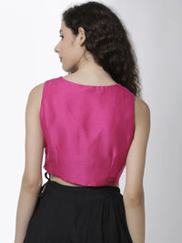 De Moza Women's HS Crop Woven Top Solid Polyester Fuchsia - De Moza (4461738295359)