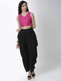De Moza Women's HS Crop Woven Top Solid Polyester Fuchsia - De Moza (4461738295359)