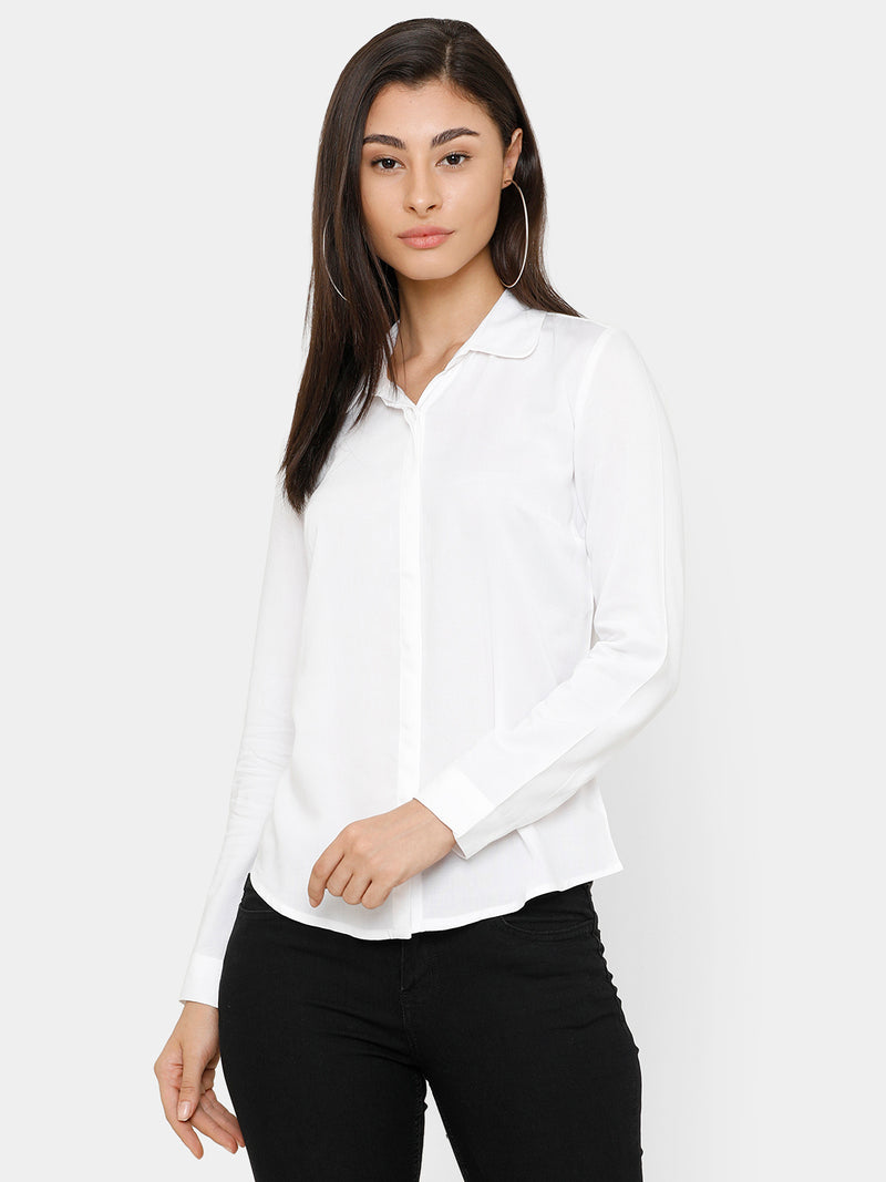 De Moza Women's Shirt Solid Rayon White - De Moza (4643545874495)