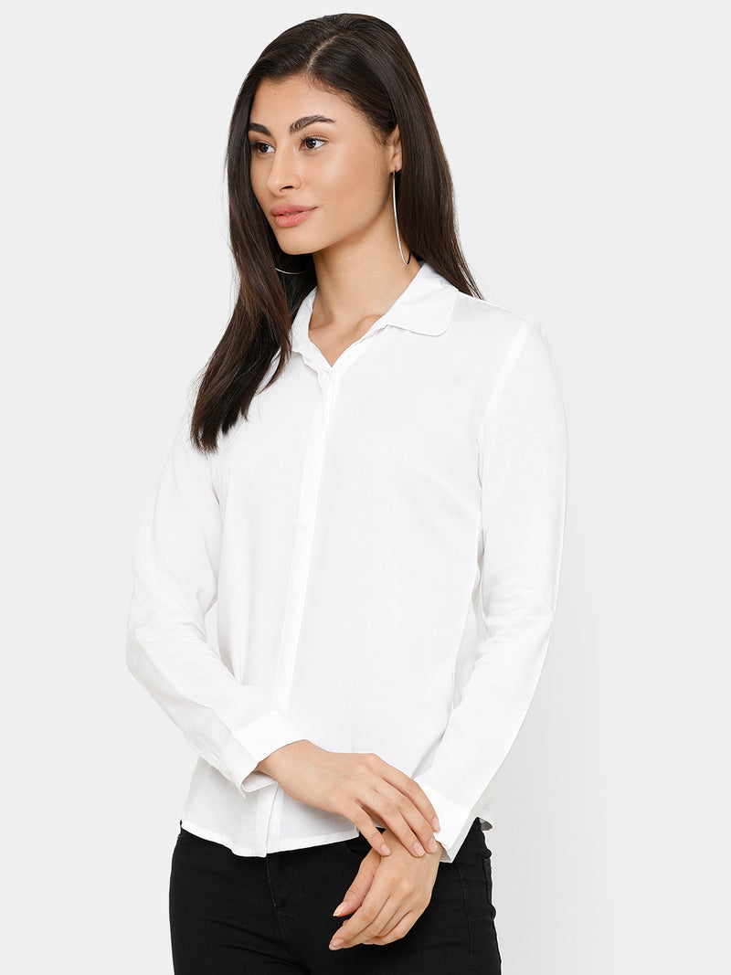 De Moza Women's Shirt Solid Rayon White - De Moza (4643545874495)