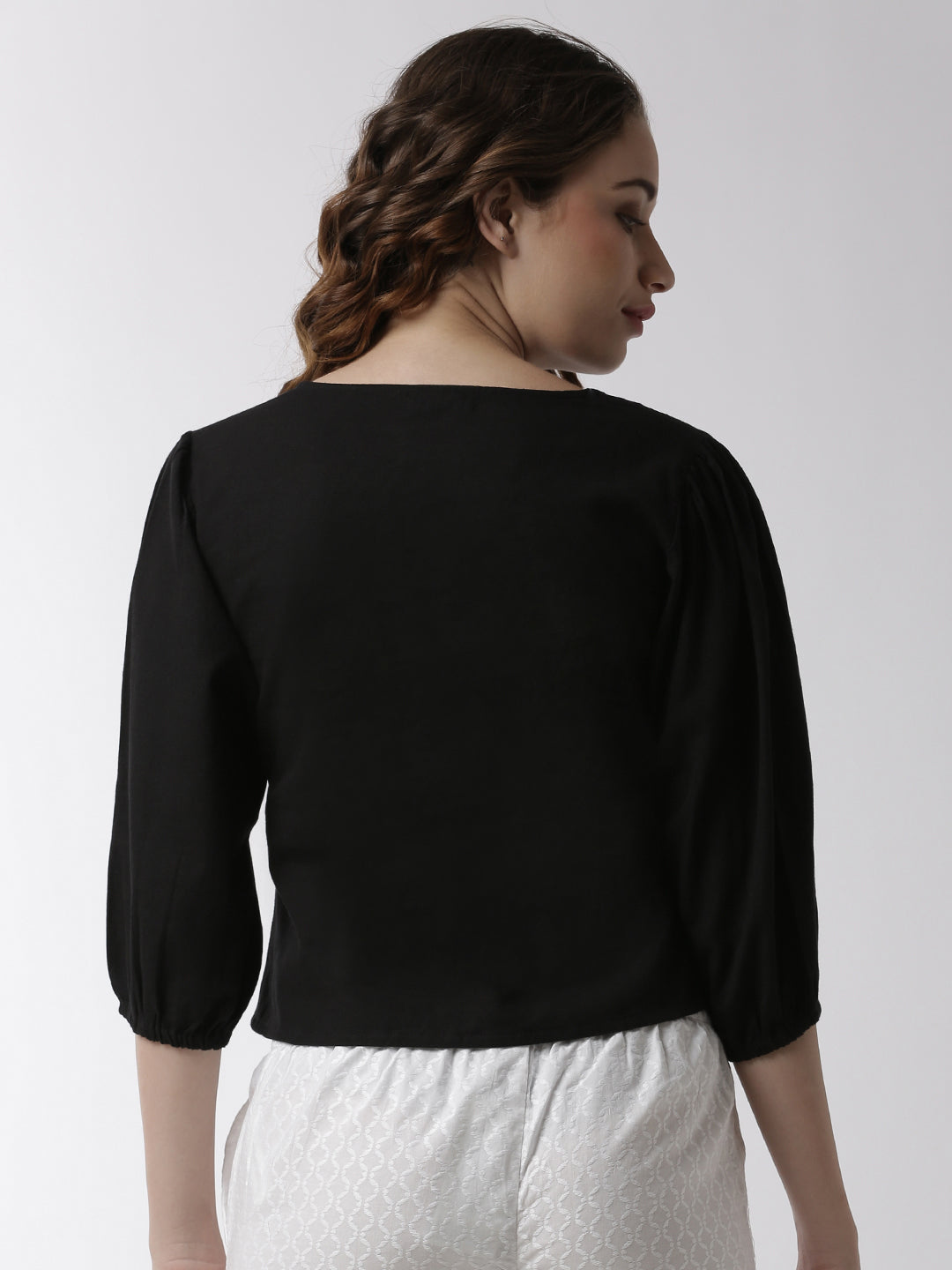 De Moza Women's Shirt Woven Top Solid Cotton Black - De Moza (4499734233151)