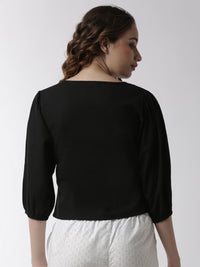 De Moza Women's Shirt Woven Top Solid Cotton Black - De Moza (4499734233151)