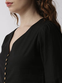 De Moza Women's Shirt Woven Top Solid Cotton Black - De Moza (4499734233151)