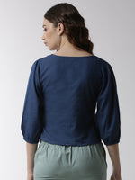 De Moza Women's Shirt Woven Top Solid Cotton Indigo Blue - De Moza (4499734298687)