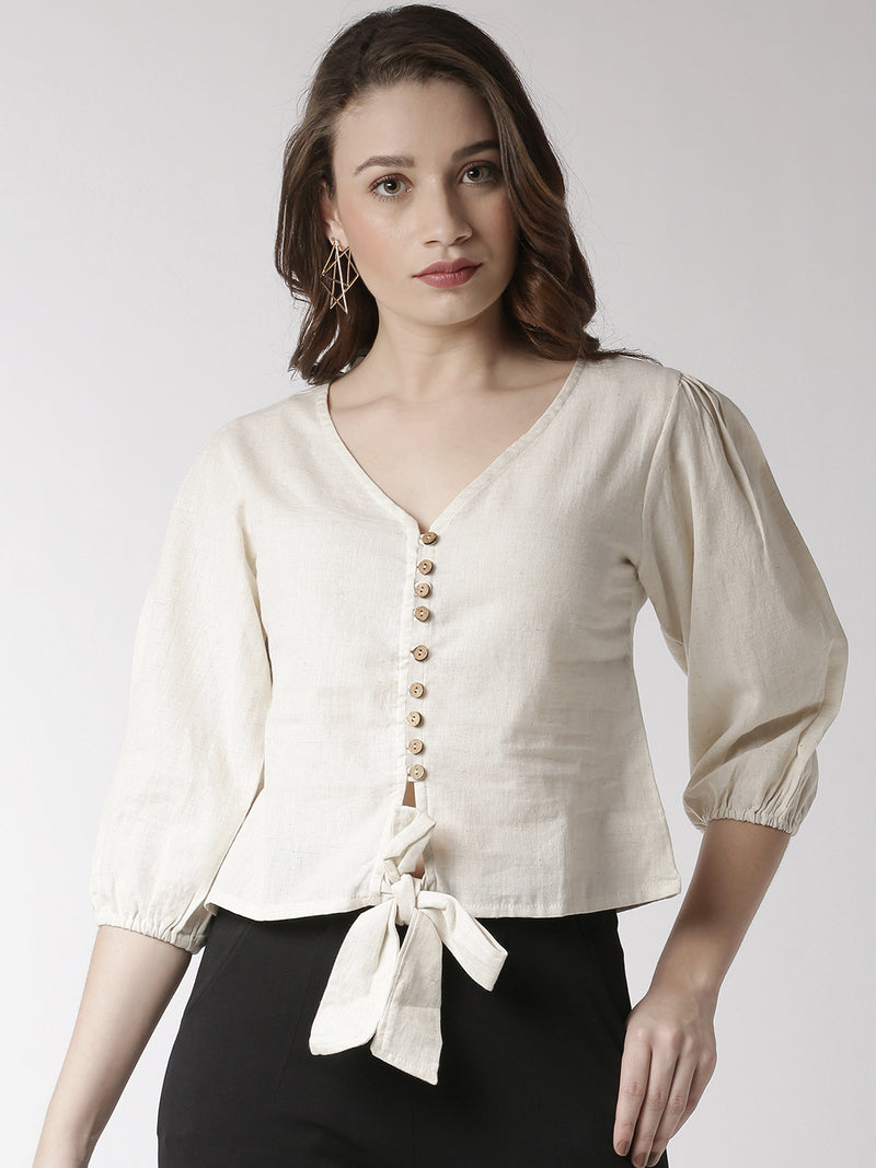 De Moza Women's Shirt Woven Top Solid Cotton Natural - De Moza (4470437183551)