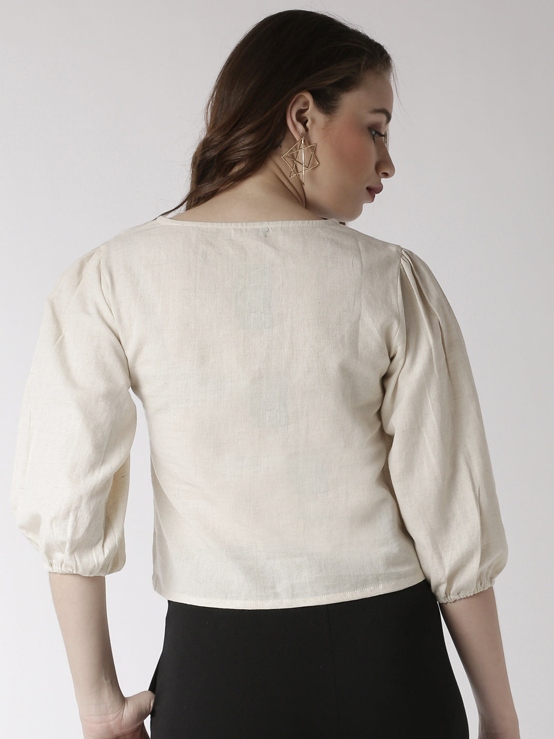 De Moza Women's Shirt Woven Top Solid Cotton Natural - De Moza (4470437183551)