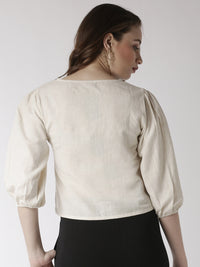 De Moza Women's Shirt Woven Top Solid Cotton Natural - De Moza (4470437183551)