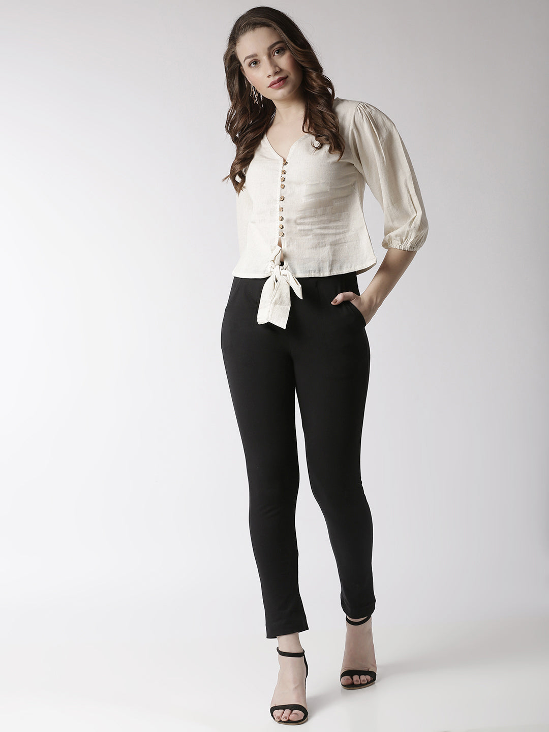 De Moza Women's Shirt Woven Top Solid Cotton Natural - De Moza (4470437183551)