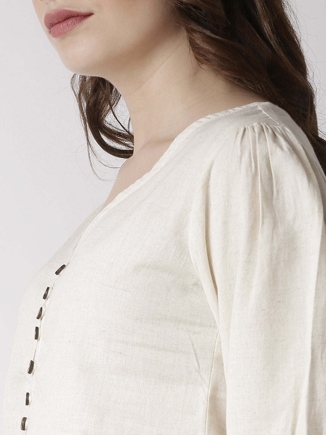 De Moza Women's Shirt Woven Top Solid Cotton Natural - De Moza (4470437183551)