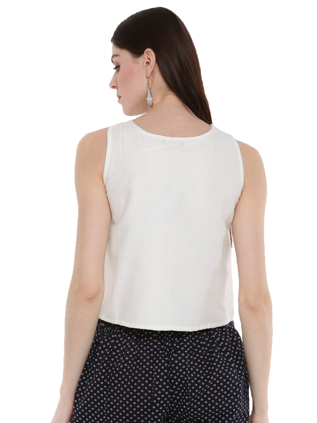 De Moza Ladies Embroidered Sleeveless Crop Top OffWhite - De Moza (1668837244991)