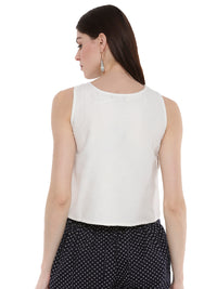 De Moza Ladies Embroidered Sleeveless Crop Top OffWhite - De Moza (1668837244991)