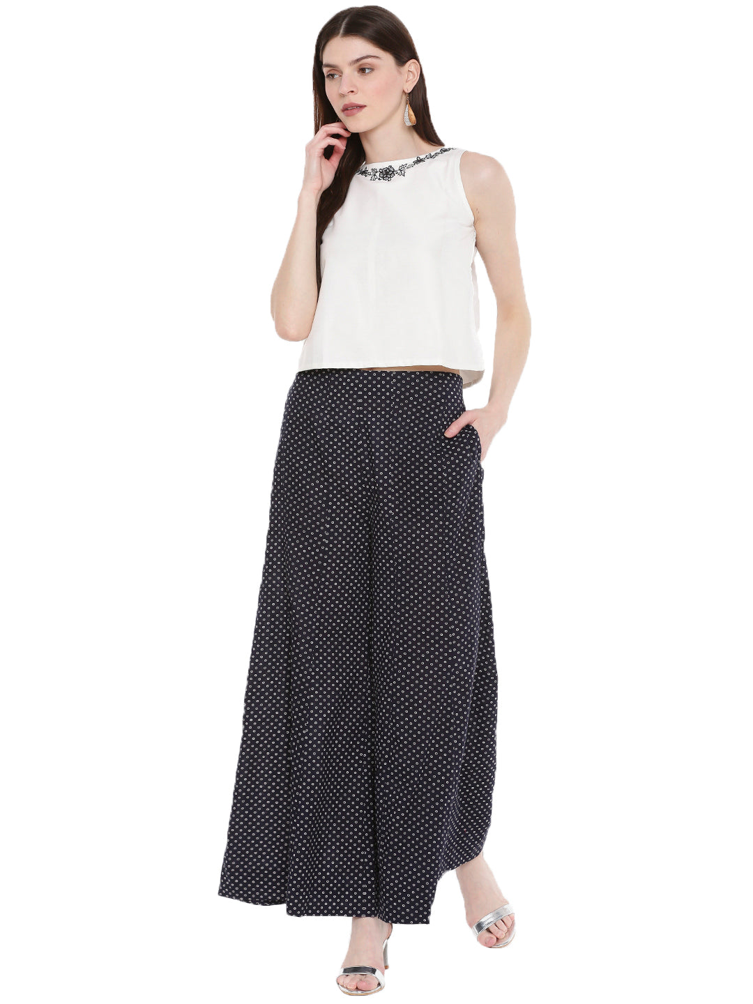 De Moza Ladies Embroidered Sleeveless Crop Top OffWhite - De Moza (1668837244991)