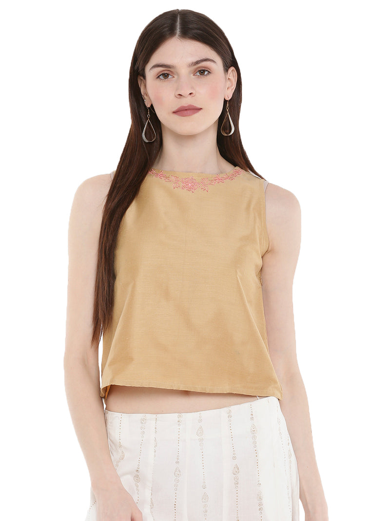 De Moza Ladies Embroidered Sleeveless Crop Top Gold - De Moza (1668841439295)