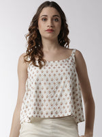 De Moza Women's Printed Spaghetti Crop Top Offwhite