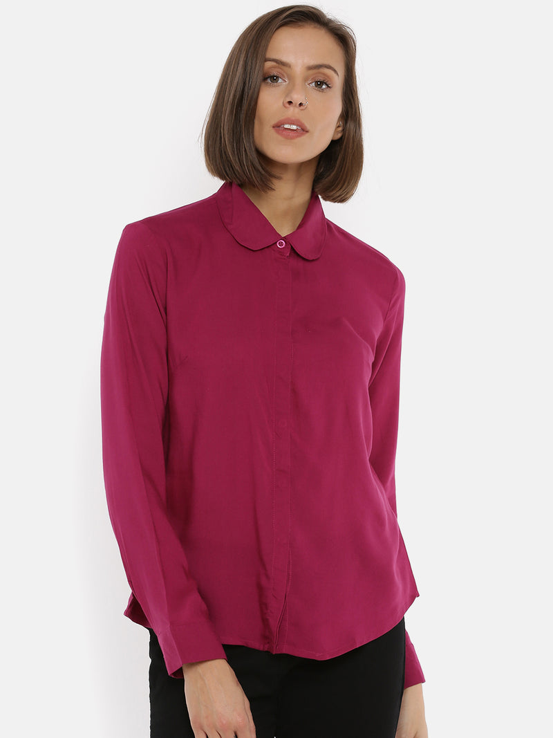 De Moza Women's Full Sleeve Shirt Woven Top Solid Rayon Magenta - De Moza (4465229987903)