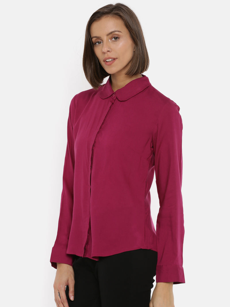 De Moza Women's Full Sleeve Shirt Woven Top Solid Rayon Magenta - De Moza (4465229987903)