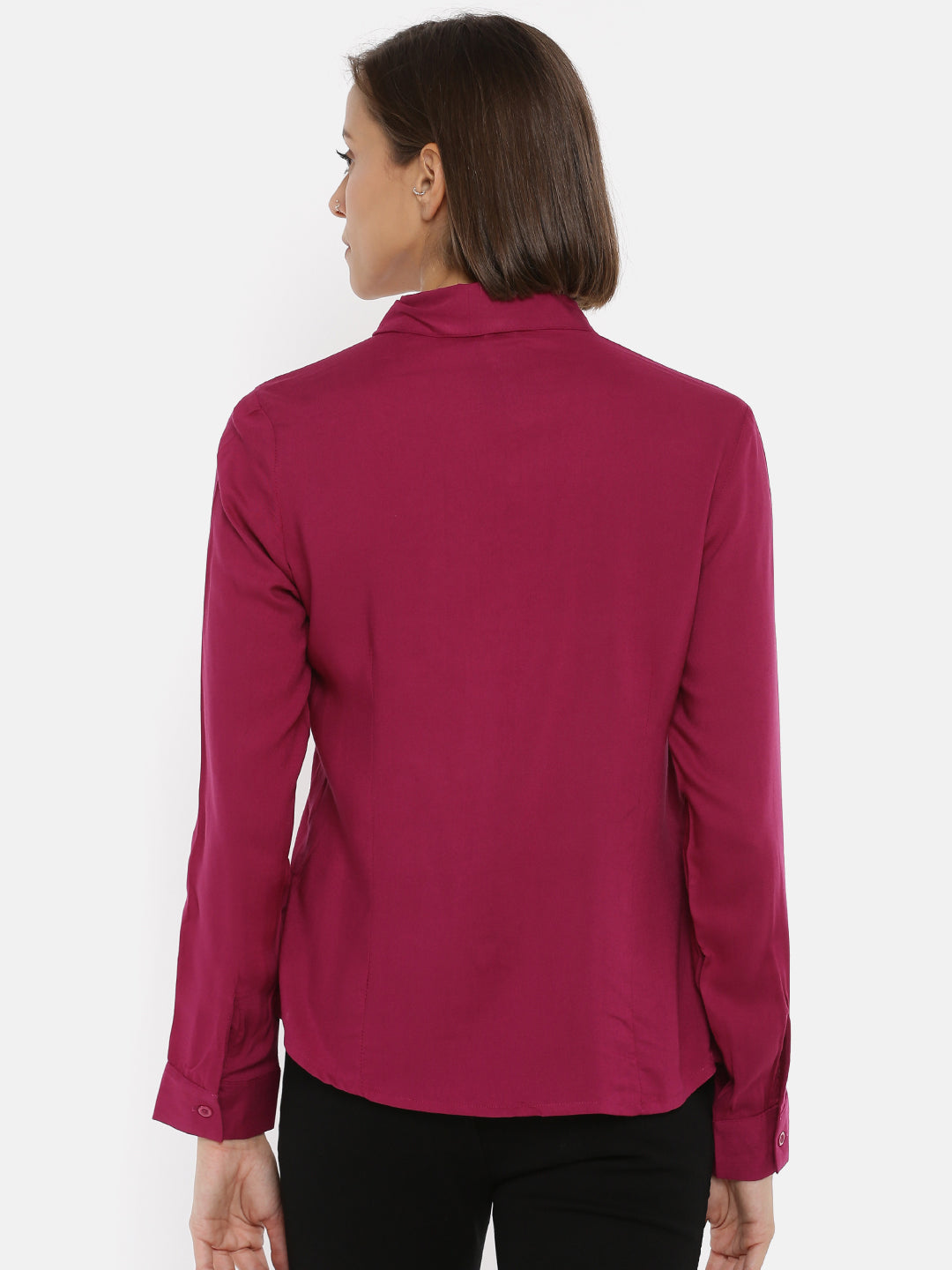 De Moza Women's Full Sleeve Shirt Woven Top Solid Rayon Magenta - De Moza (4465229987903)